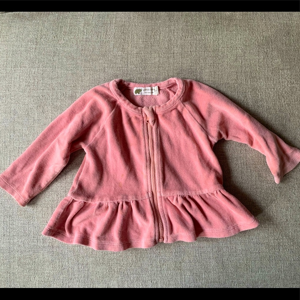 Monica + Andy Pink Velour Peplum Zip-Up Jacket, Toddler Girls size 12-18 months